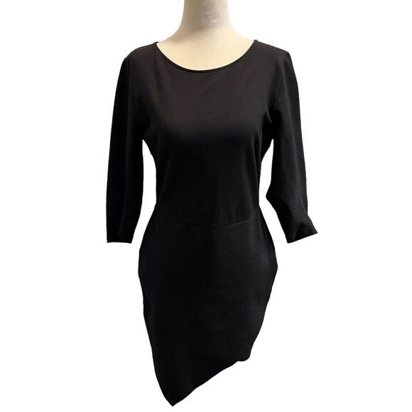 WIDSOR Womens Large Black Asymmetrical Long Sleeve Mini Dress Gold Back Zipper - Picture 1 of 8